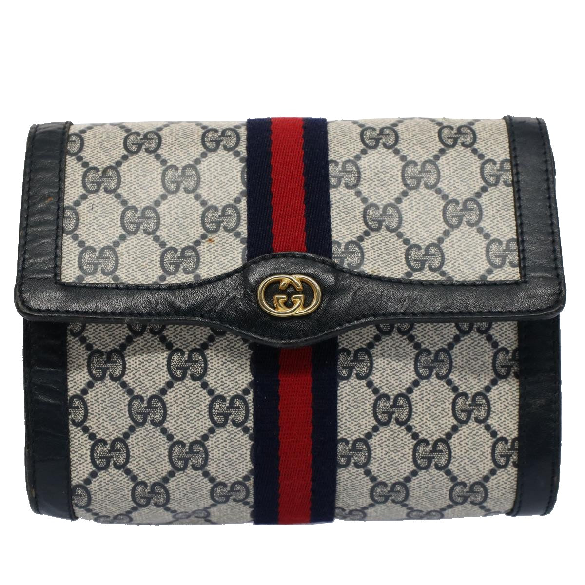 GUCCI GG Canvas Sherry Line Clutch Bag PVC Leather Gray Red Navy ep1790