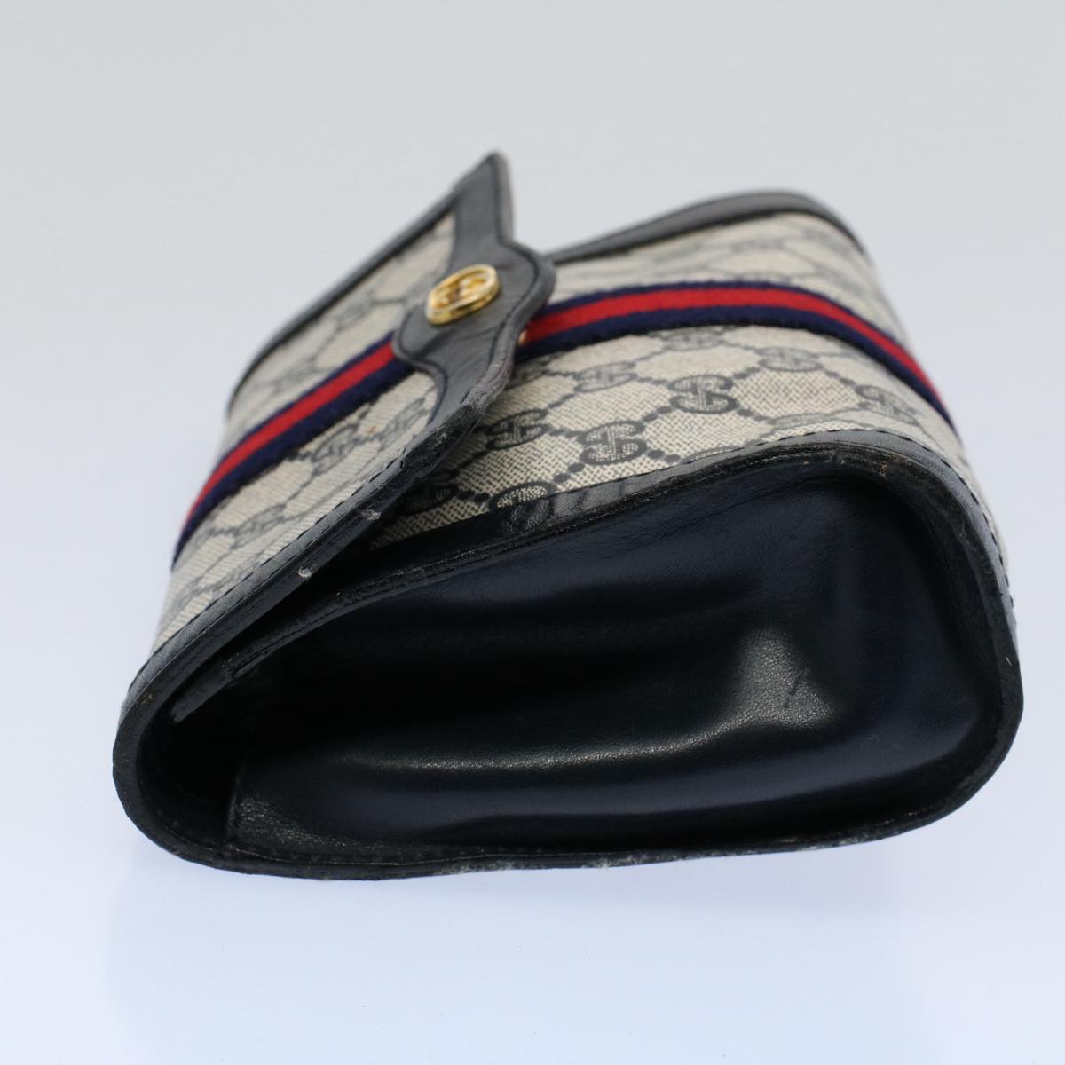 GUCCI GG Canvas Sherry Line Clutch Bag PVC Leather Gray Red Navy ep1790