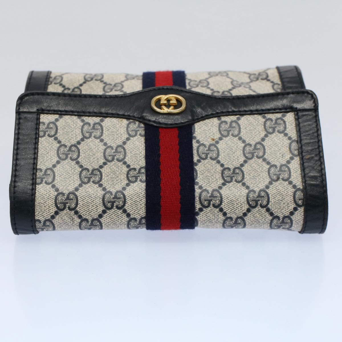GUCCI GG Canvas Sherry Line Clutch Bag PVC Leather Gray Red Navy ep1790
