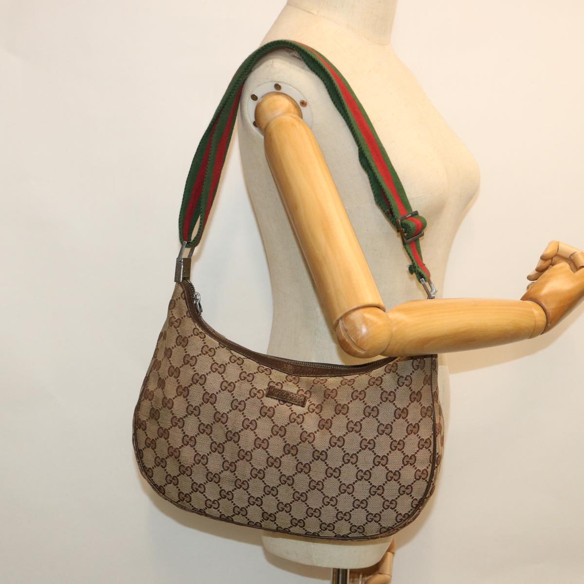 GUCCI GG Canvas Web Sherry Line Shoulder Bag Beige Red Green 122790 ep1805