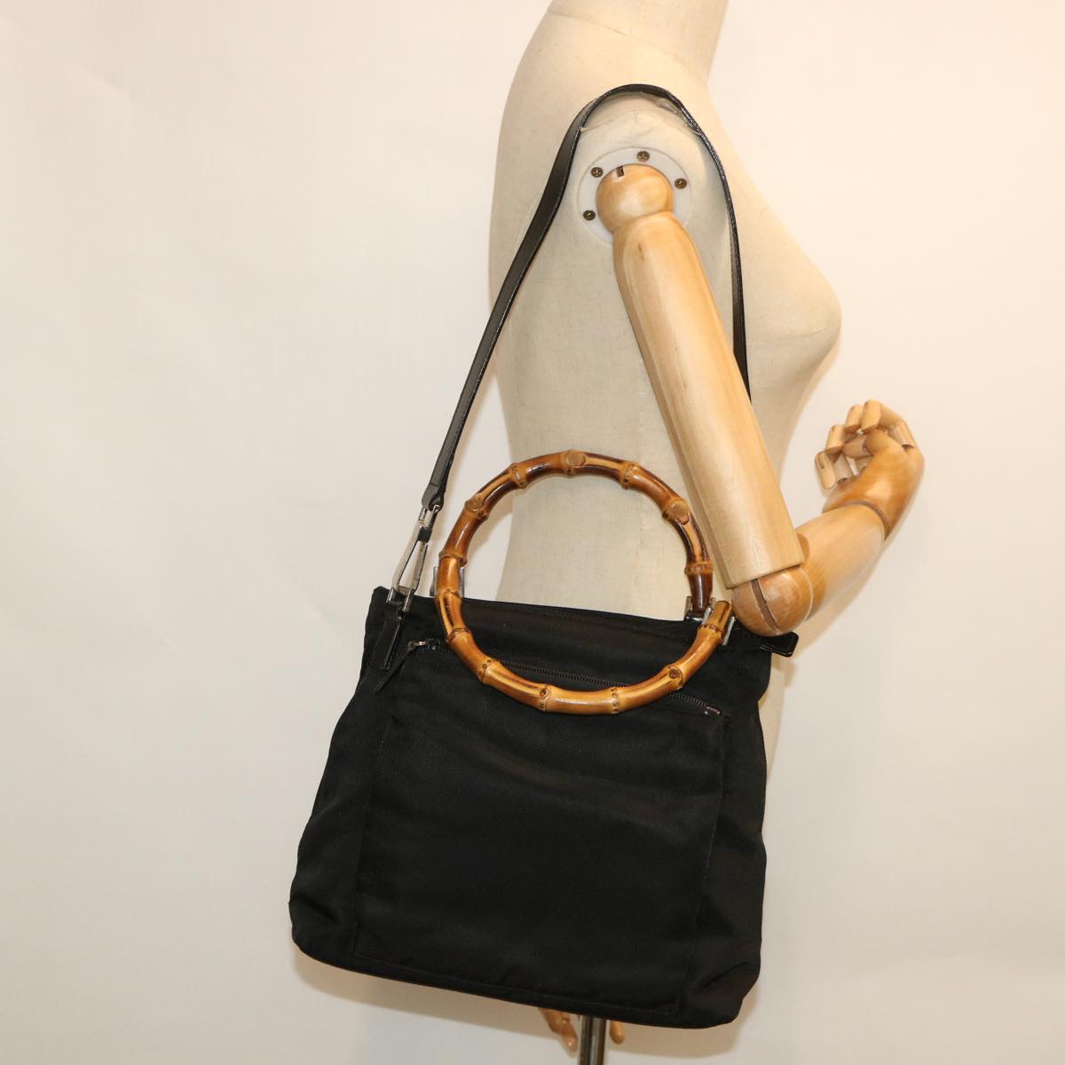 GUCCI Bamboo Hand Bag Nylon 2way Black 002 2058 0508 5 ep1817