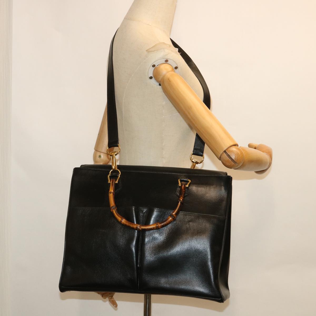 GUCCI Bamboo Hand Bag Leather 2way Black 002 2855 0322 0 ep1823