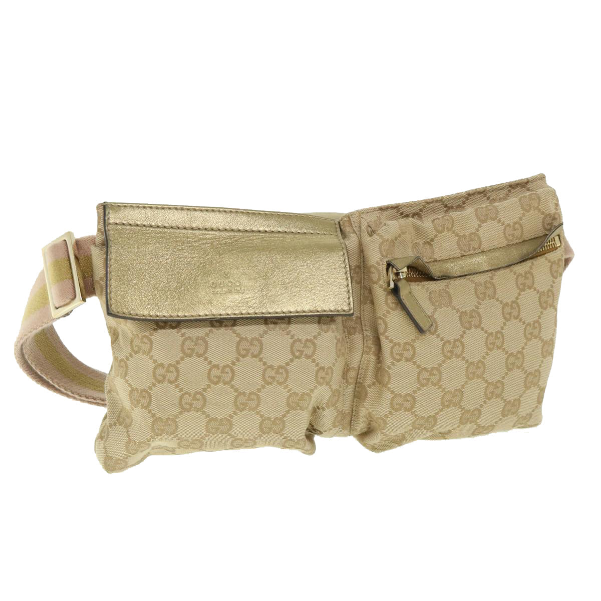 GUCCI GG Canvas Sherry Line Waist bag Beige Pink gold 28566 ep1849