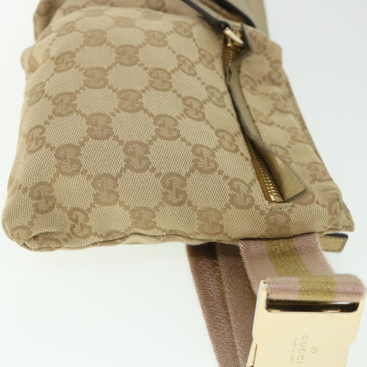 GUCCI GG Canvas Sherry Line Waist bag Beige Pink gold 28566 ep1849