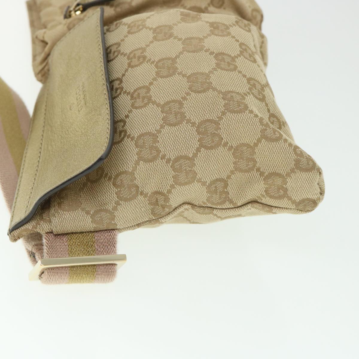 GUCCI GG Canvas Sherry Line Waist bag Beige Pink gold 28566 ep1849
