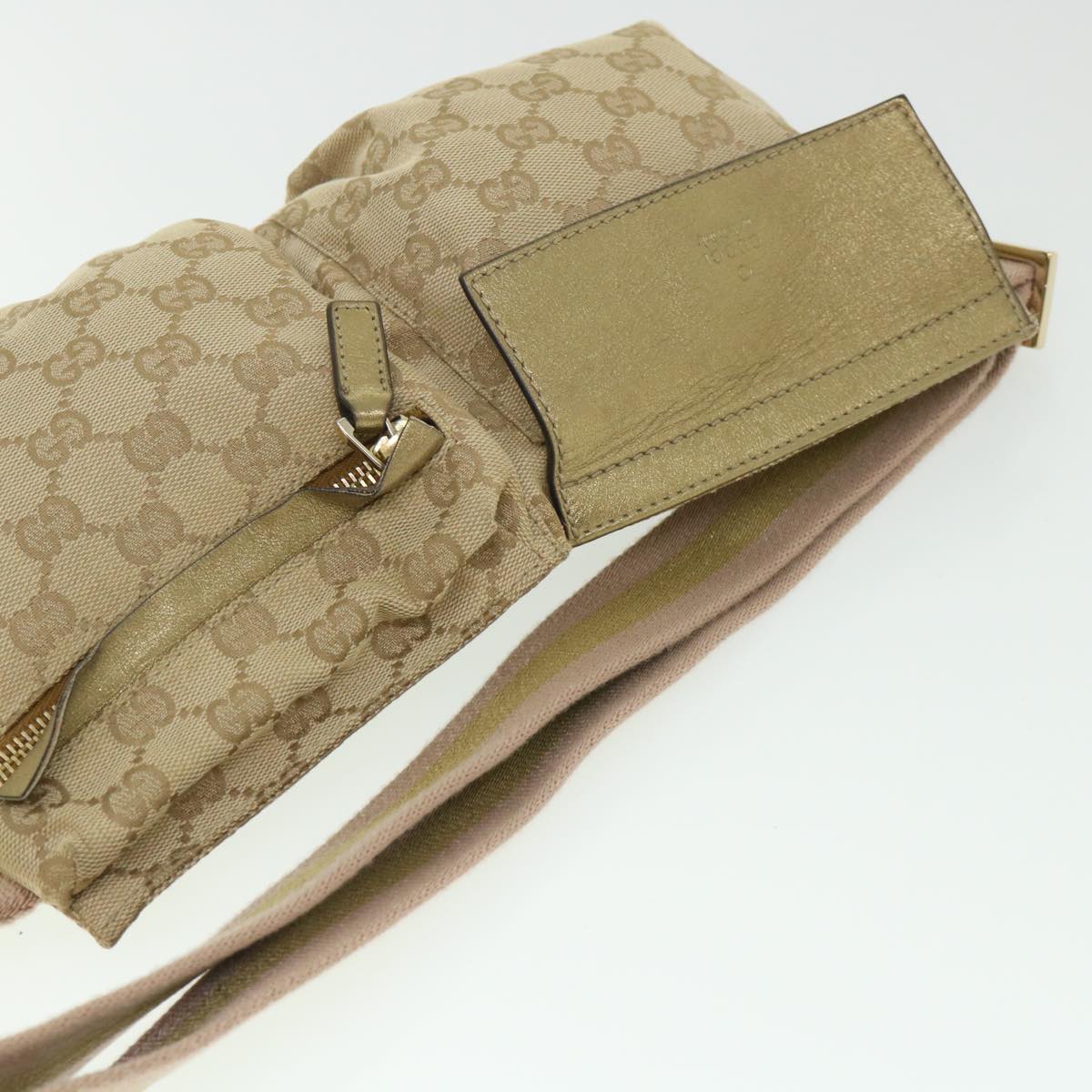 GUCCI GG Canvas Sherry Line Waist bag Beige Pink gold 28566 ep1849