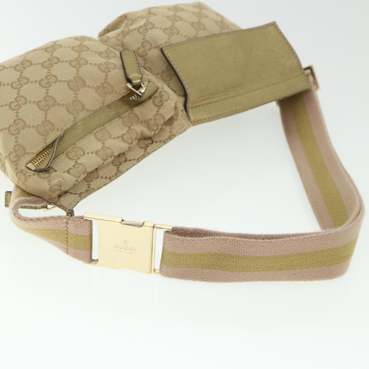 GUCCI GG Canvas Sherry Line Waist bag Beige Pink gold 28566 ep1849