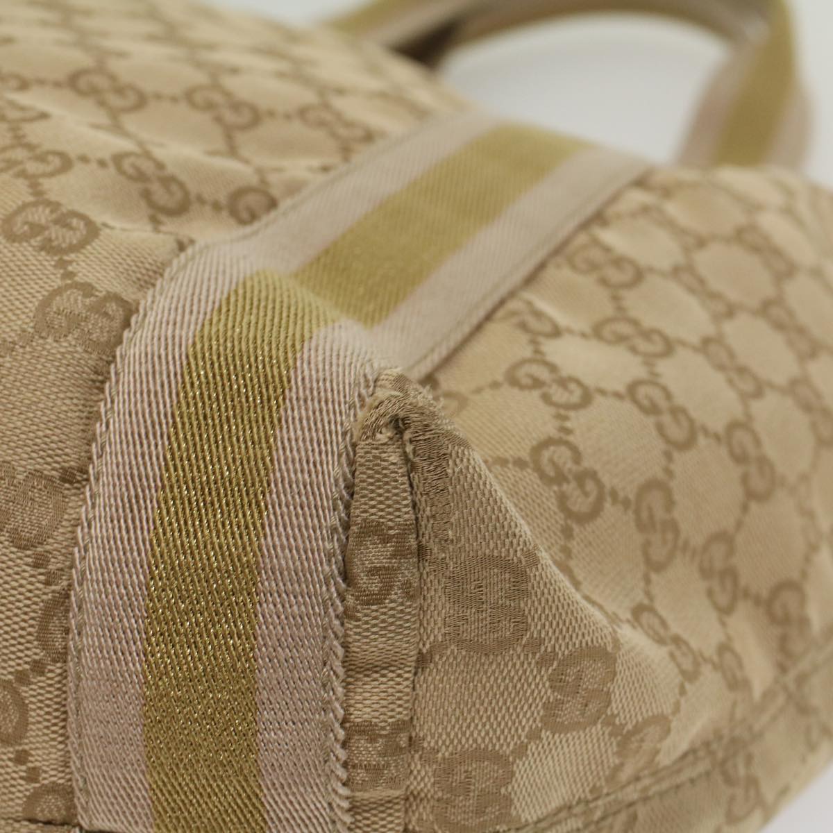 GUCCI GG Canvas Sherry Line Tote Bag Beige Pink Khaki 189669 ep1863