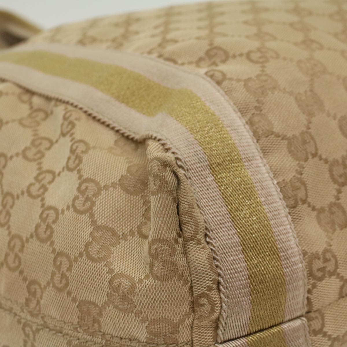 GUCCI GG Canvas Sherry Line Tote Bag Beige Pink Khaki 189669 ep1863
