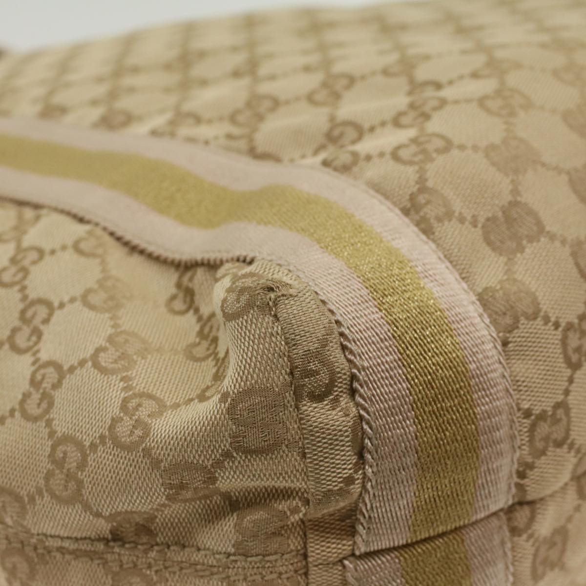 GUCCI GG Canvas Sherry Line Tote Bag Beige Pink Khaki 189669 ep1863