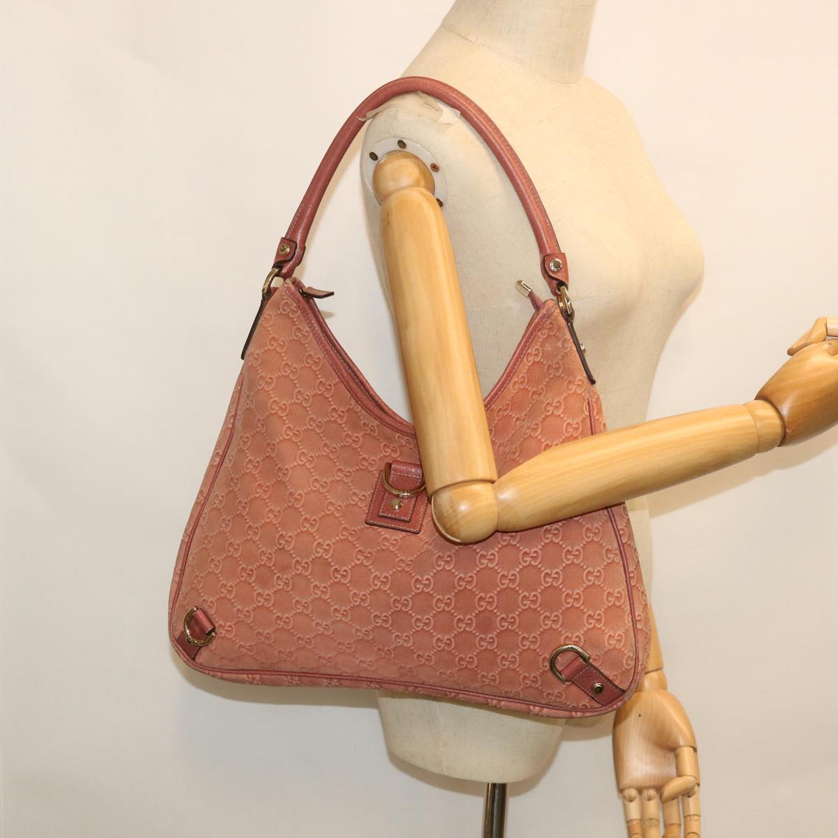 GUCCI GG Canvas Shoulder Bag Suede Red 130737 ep1866