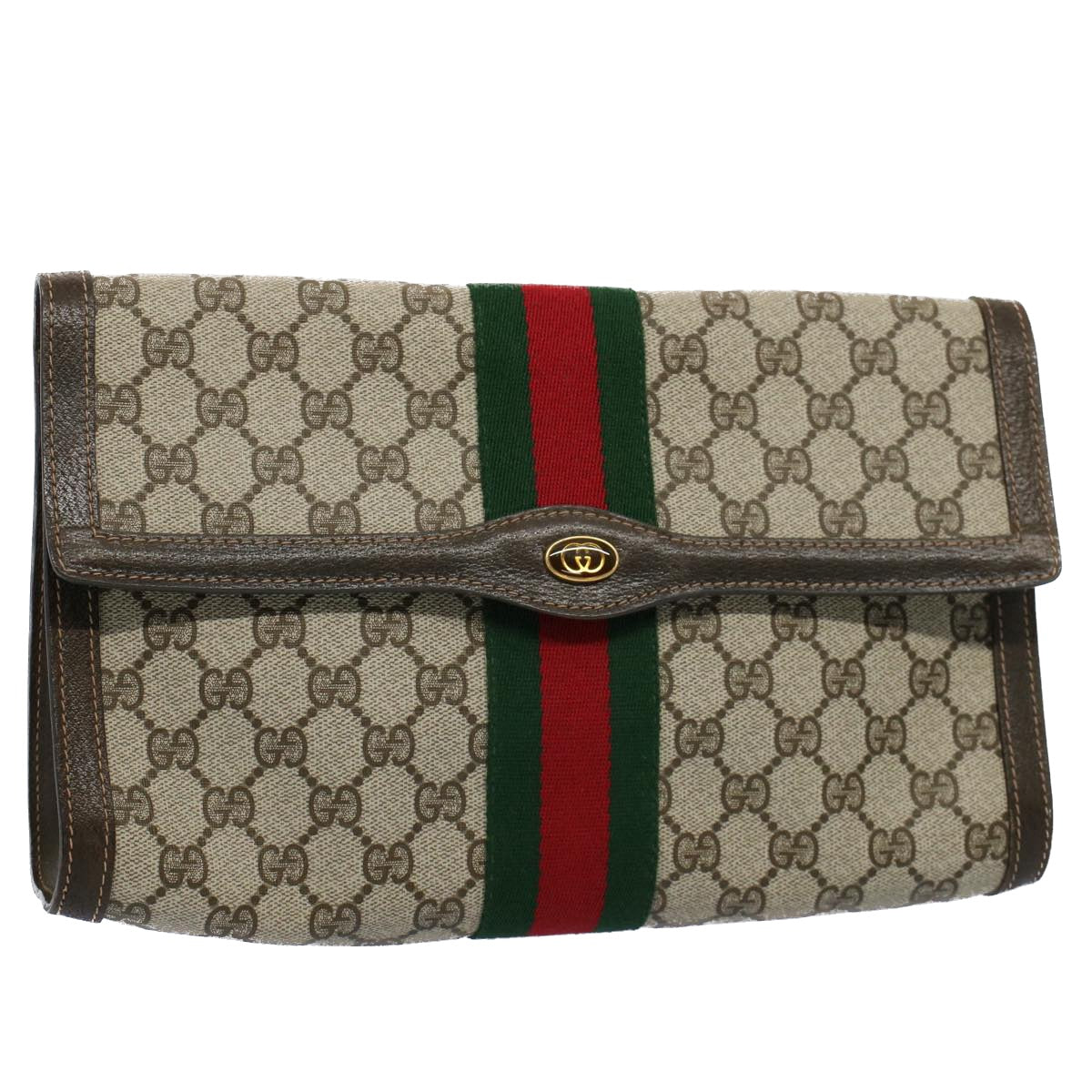 GUCCI GG Canvas Web Sherry Line Clutch Bag Beige Red 41 014 3087 30 ep1883