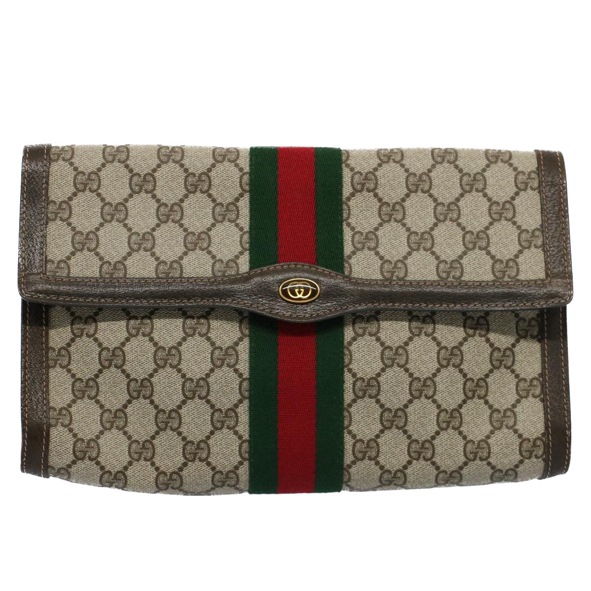 GUCCI GG Canvas Web Sherry Line Clutch Bag Beige Red 41 014 3087 30 ep1883