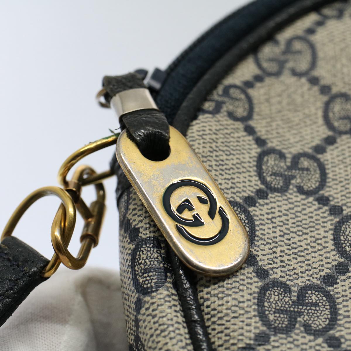 GUCCI GG Canvas Shoulder Bag PVC Leather Gray Navy ep1884