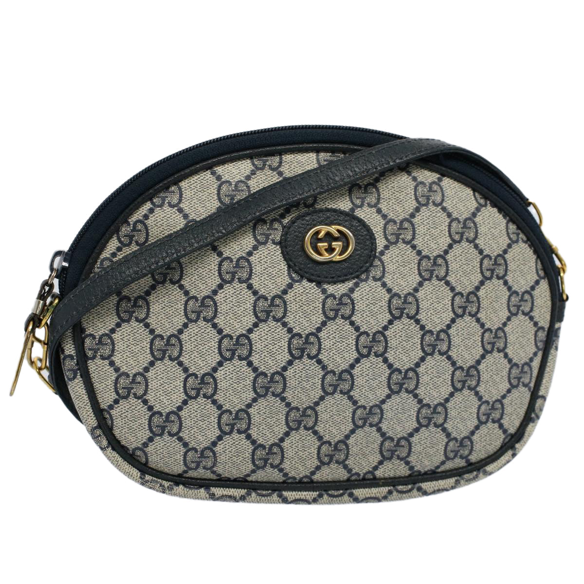 GUCCI GG Canvas Shoulder Bag PVC Leather Gray Navy ep1884