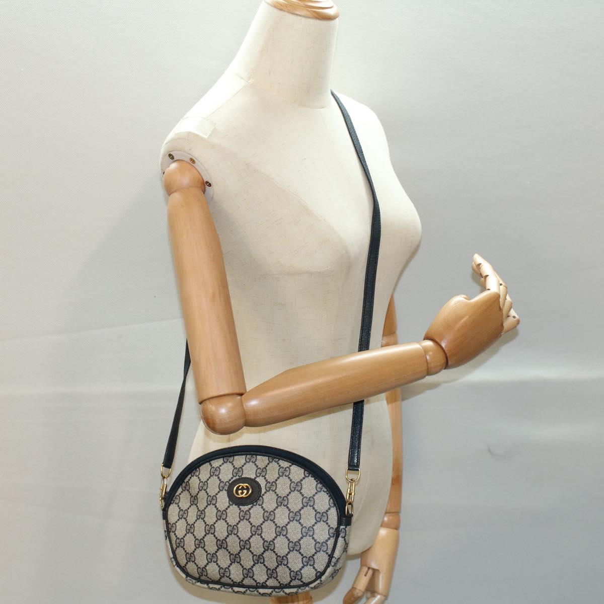GUCCI GG Canvas Shoulder Bag PVC Leather Gray Navy ep1884