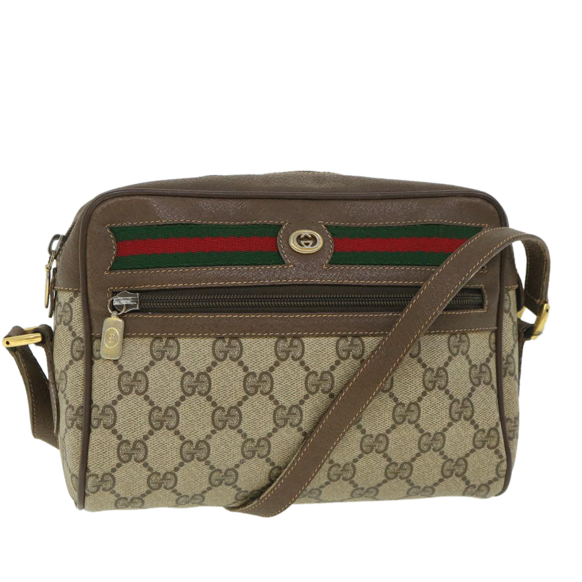 GUCCI GG Canvas Web Sherry Line Shoulder Bag Beige Red 119 02 087 ep1891