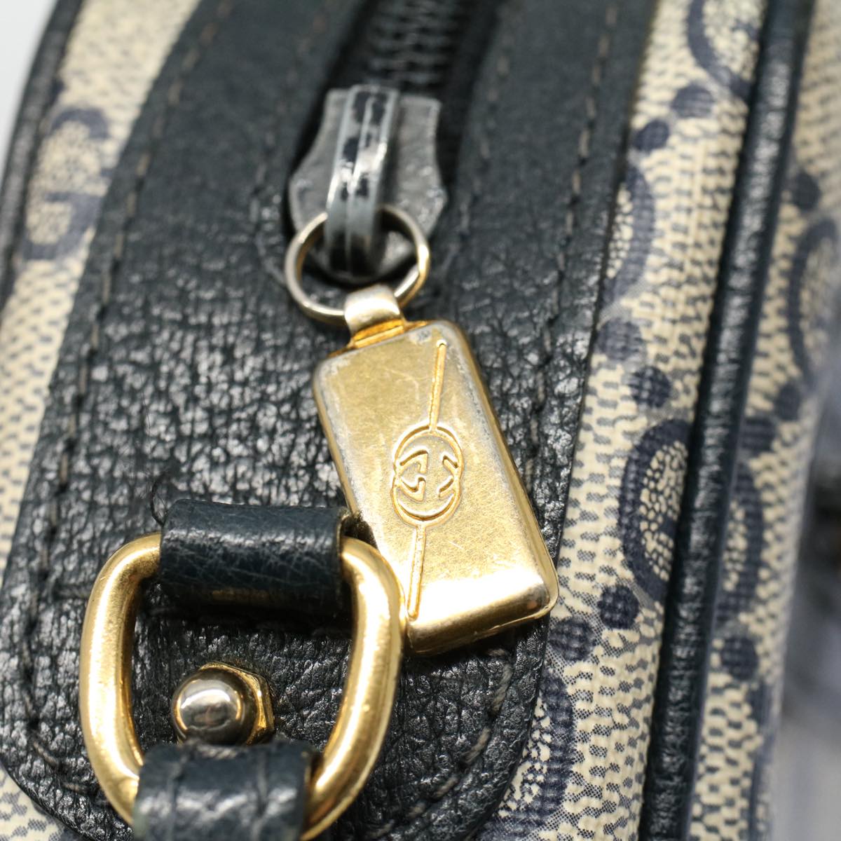 GUCCI GG Canvas Shoulder Bag PVC Leather Gray Navy ep1896