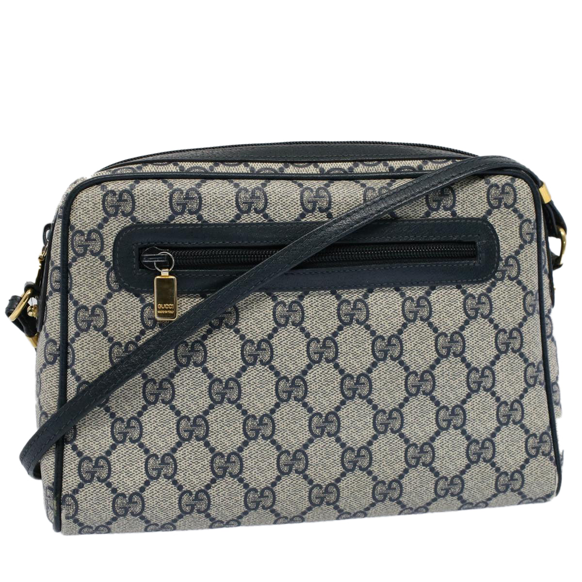 GUCCI GG Canvas Shoulder Bag PVC Leather Gray Navy ep1896