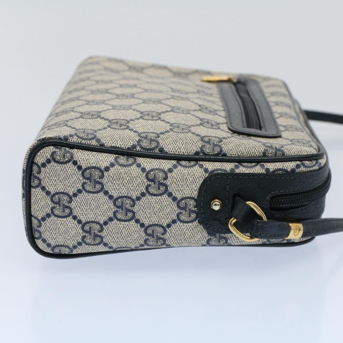 GUCCI GG Canvas Shoulder Bag PVC Leather Gray Navy ep1896