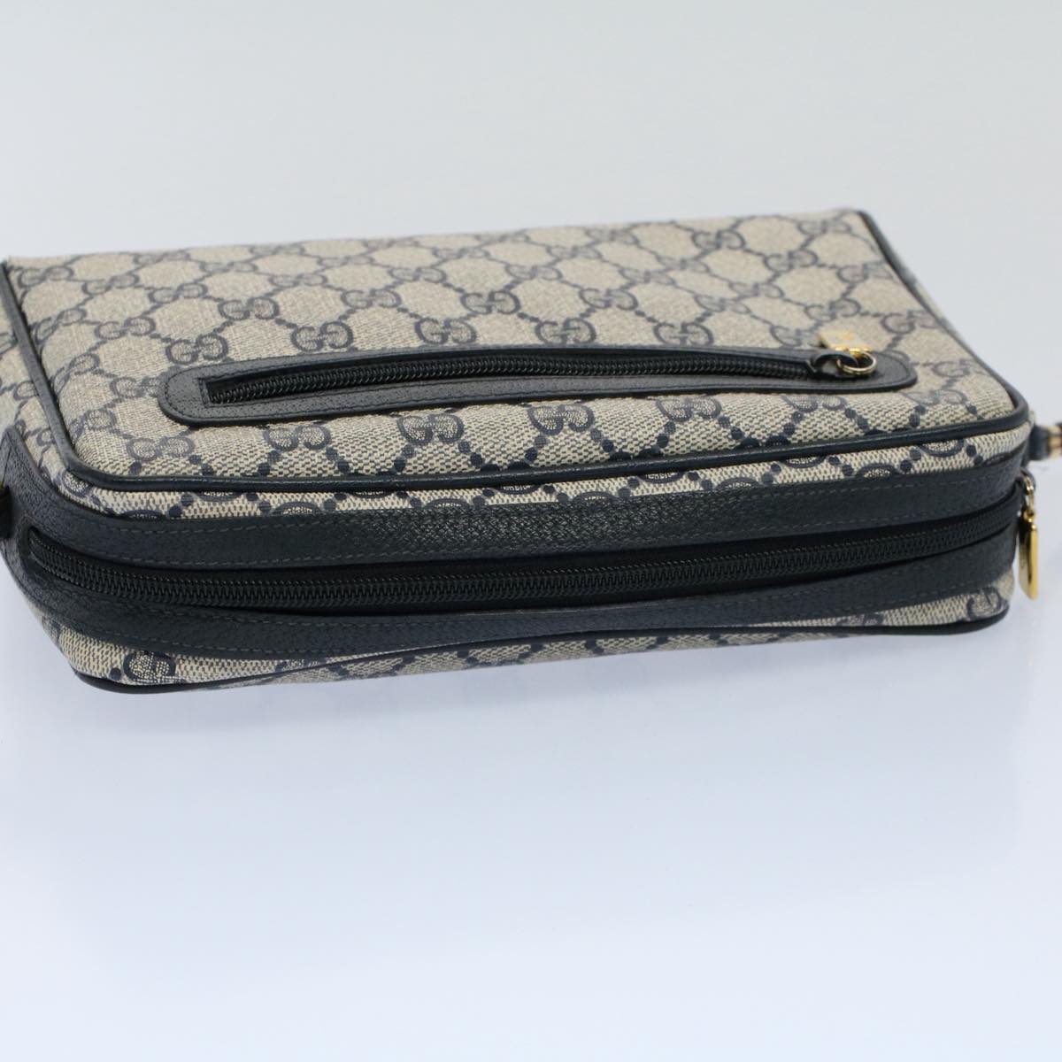 GUCCI GG Canvas Shoulder Bag PVC Leather Gray Navy ep1896