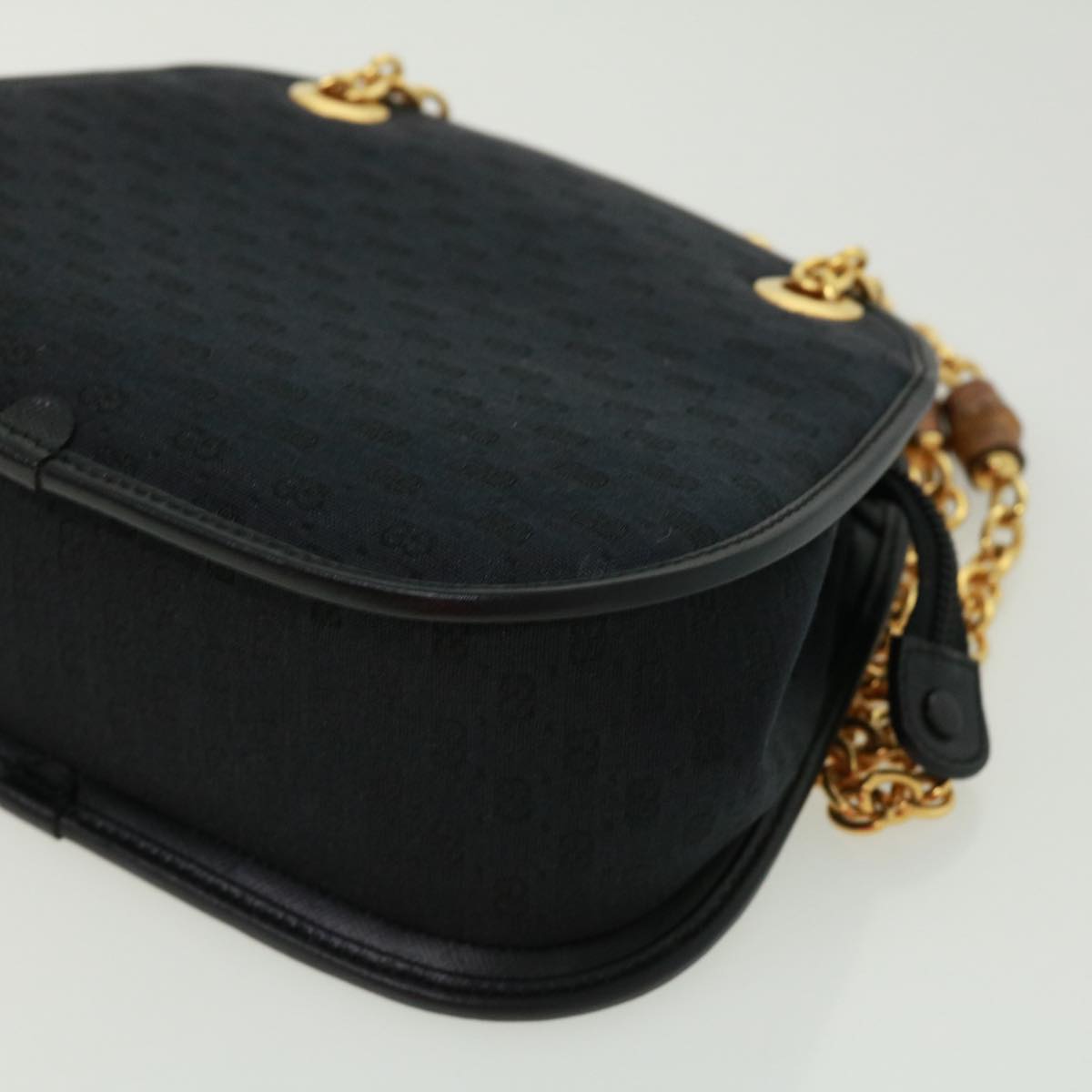 GUCCI Micro GG Canvas Bamboo Chain Shoulder Bag Black Gold ep231