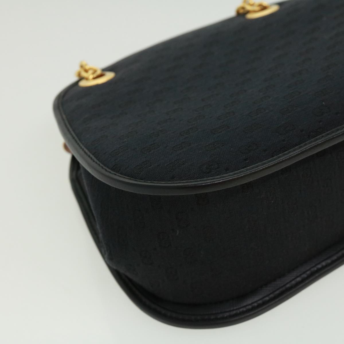 GUCCI Micro GG Canvas Bamboo Chain Shoulder Bag Black Gold ep231