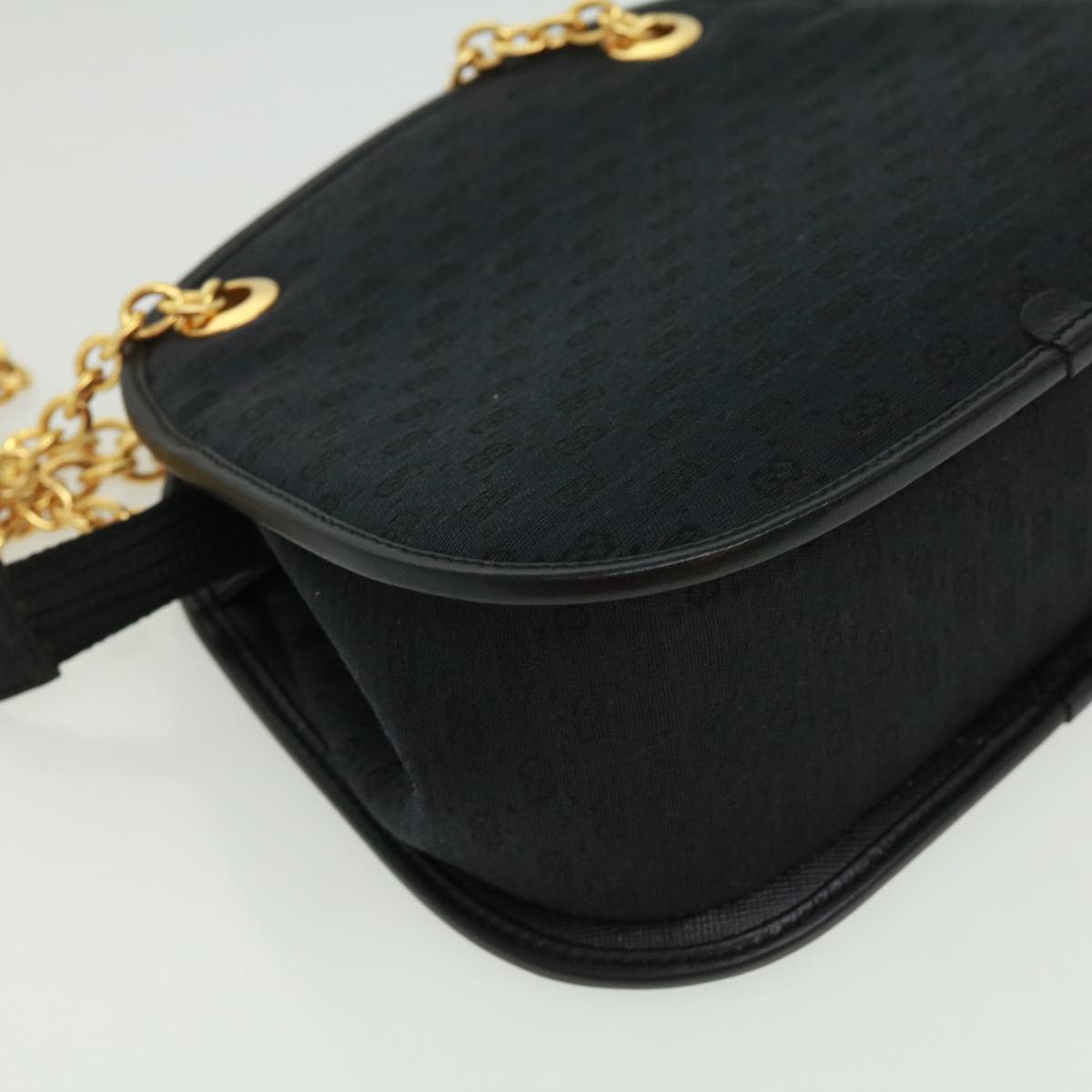 GUCCI Micro GG Canvas Bamboo Chain Shoulder Bag Black Gold ep231