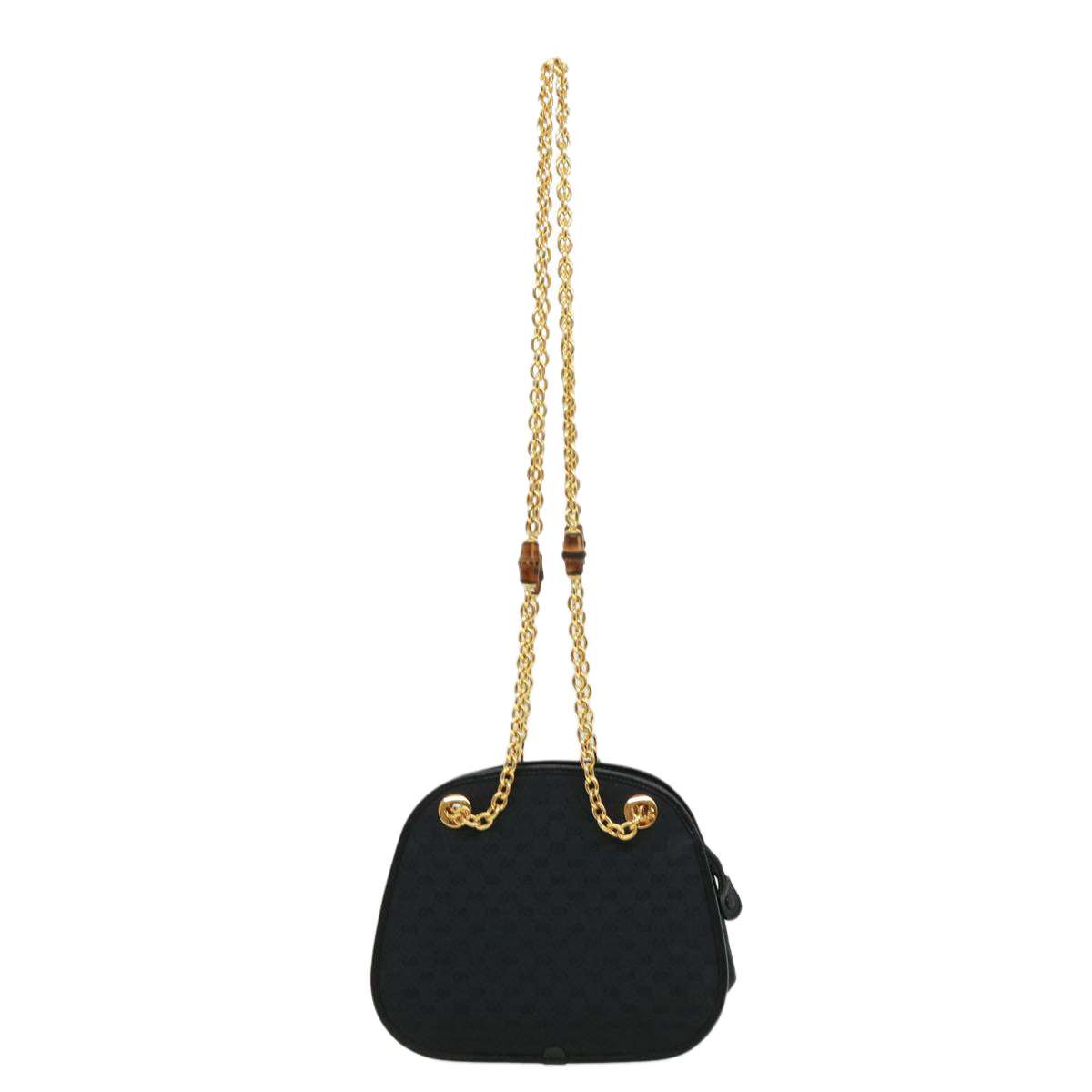 GUCCI Micro GG Canvas Bamboo Chain Shoulder Bag Black Gold ep231