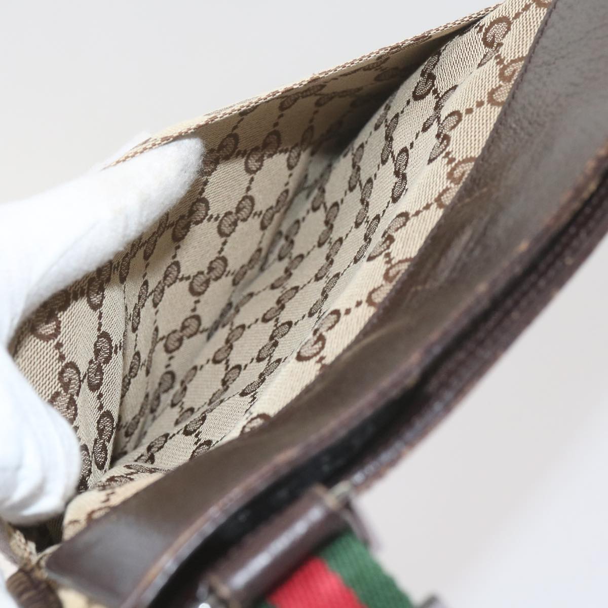 GUCCI GG Canvas Web Sherry Line Shoulder Bag Beige Red Green 27639 ep2613