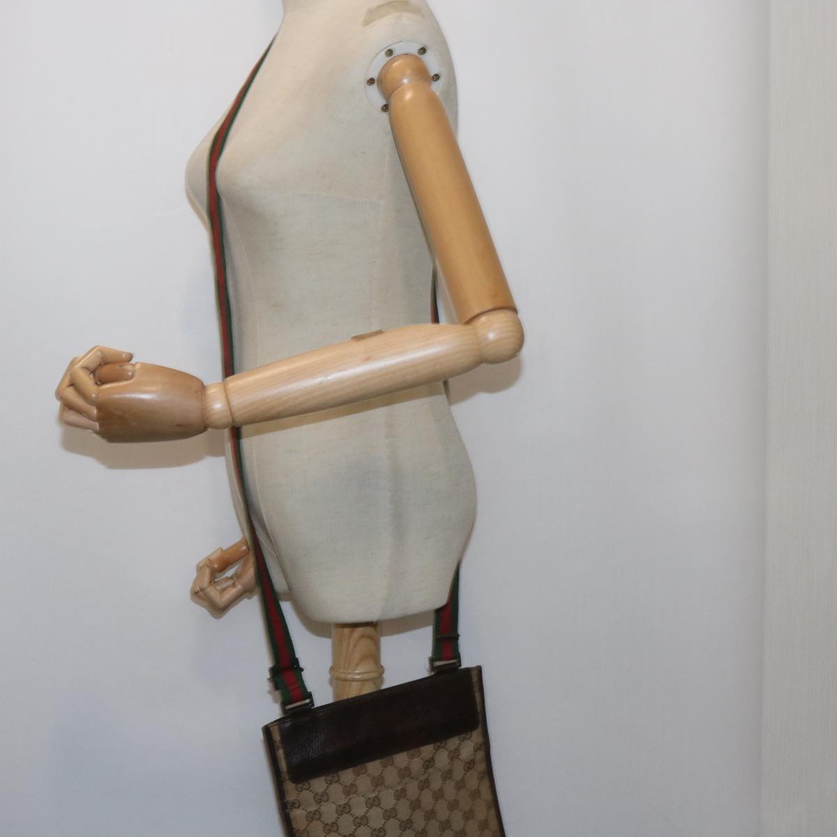 GUCCI GG Canvas Web Sherry Line Shoulder Bag Beige Red Green 27639 ep2613