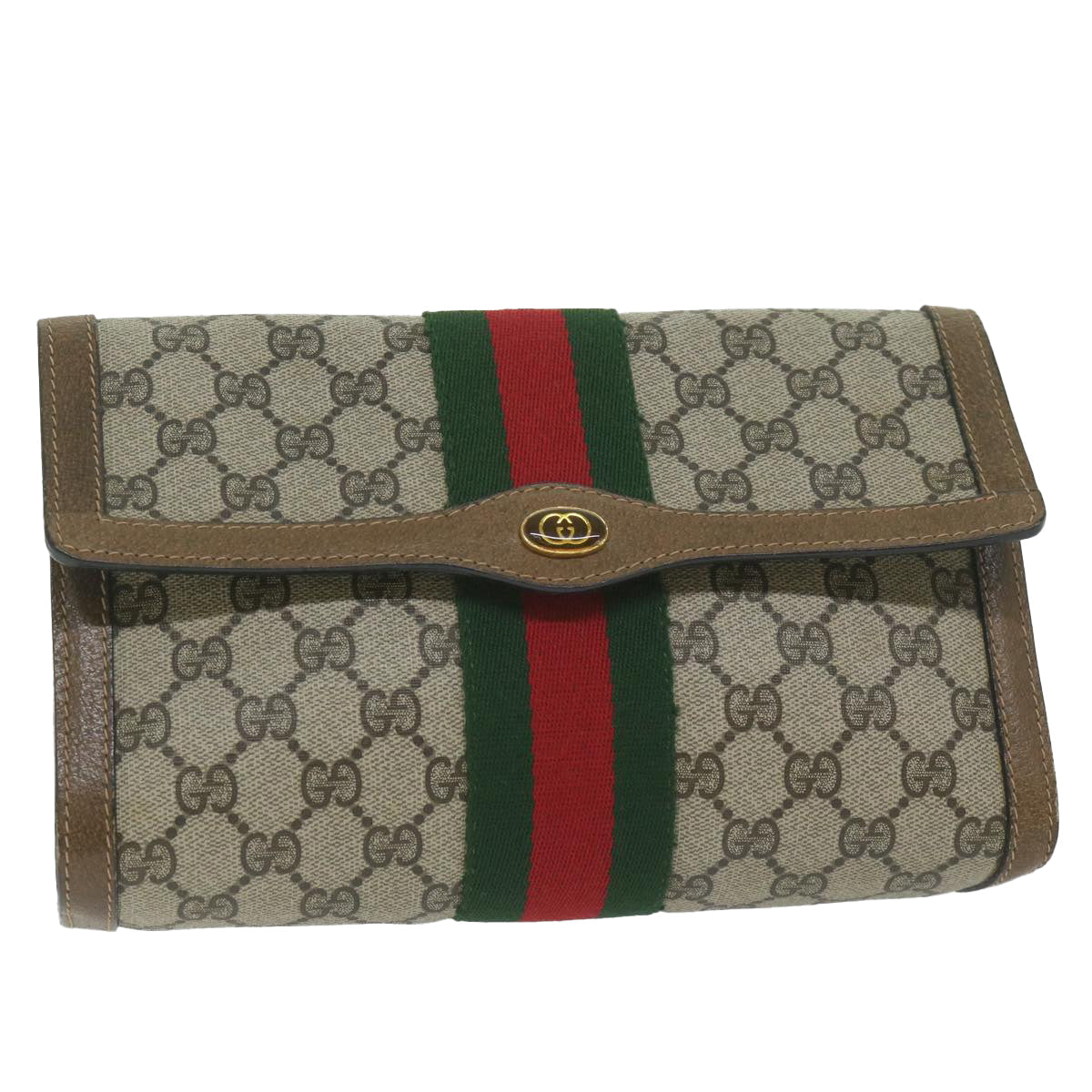 GUCCI GG Supreme Web Sherry Line Clutch Bag Beige Red 41 014 3087 25 ep2616
