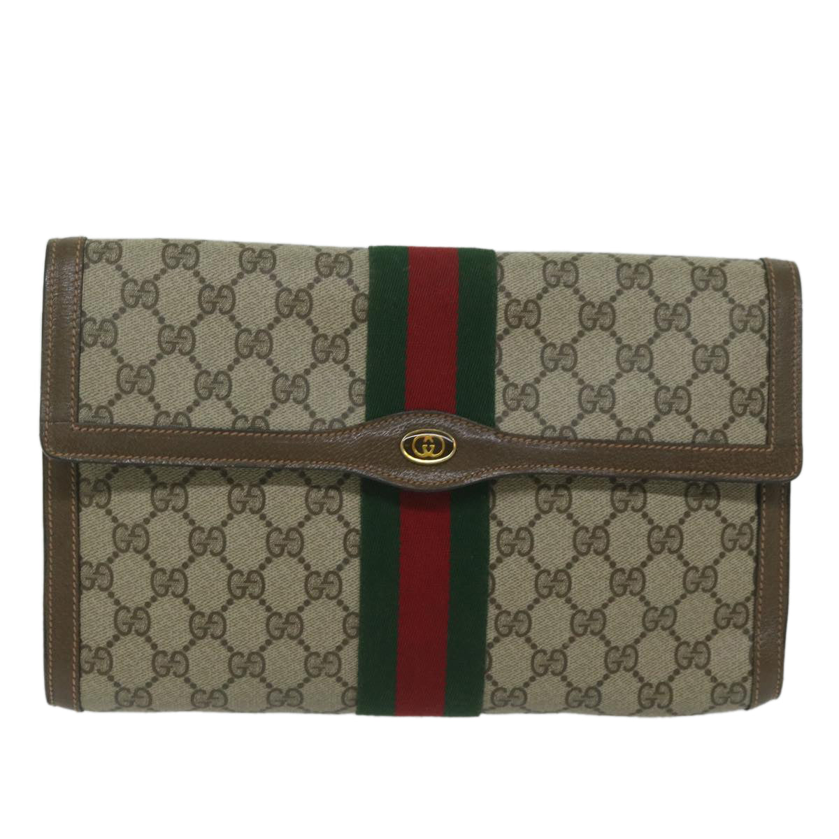 GUCCI GG Supreme Web Sherry Line Clutch Bag Beige Red 89 01 007 ep2727