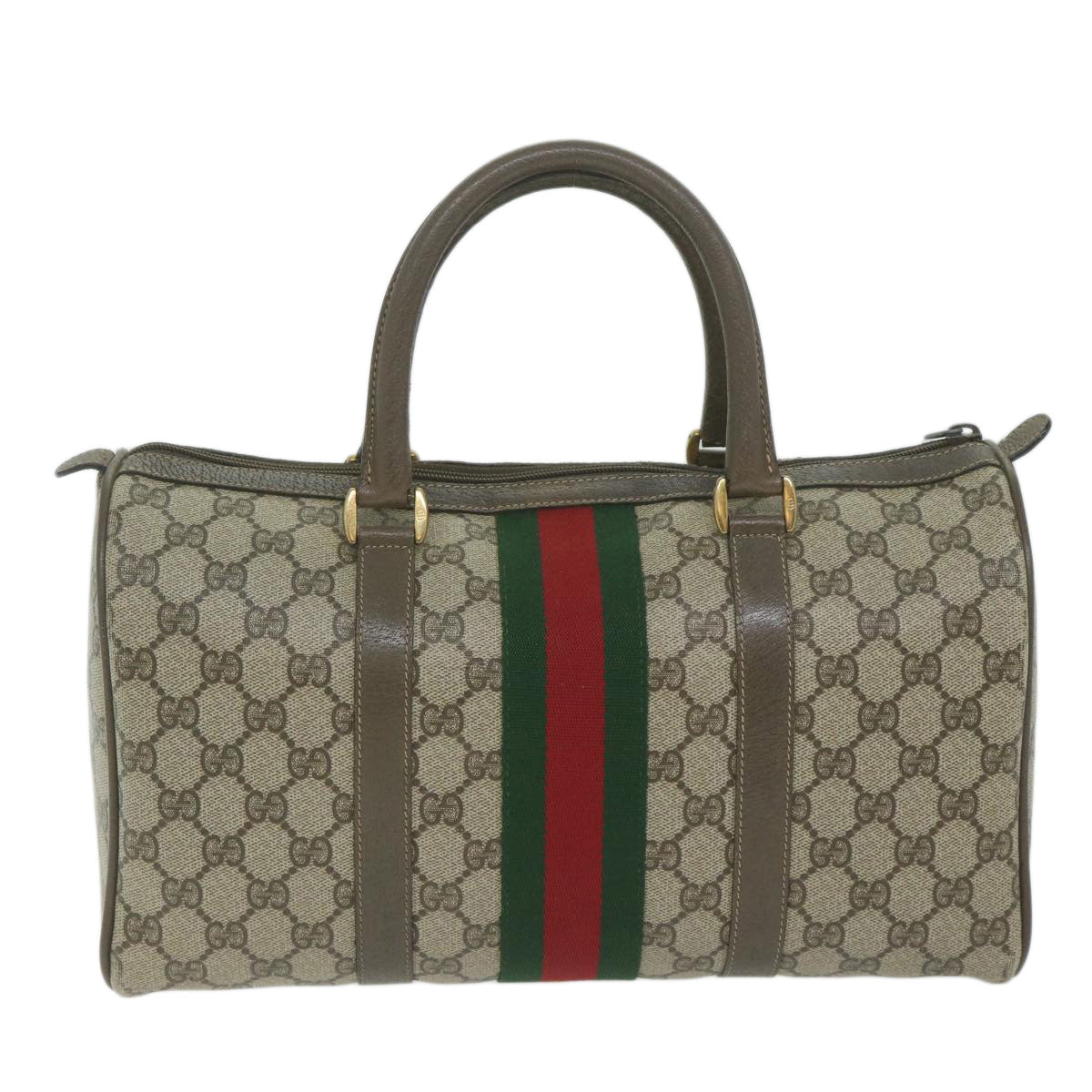 GUCCI GG Supreme Web Sherry Line Boston Bag Beige Red 69 02 007 ep2784