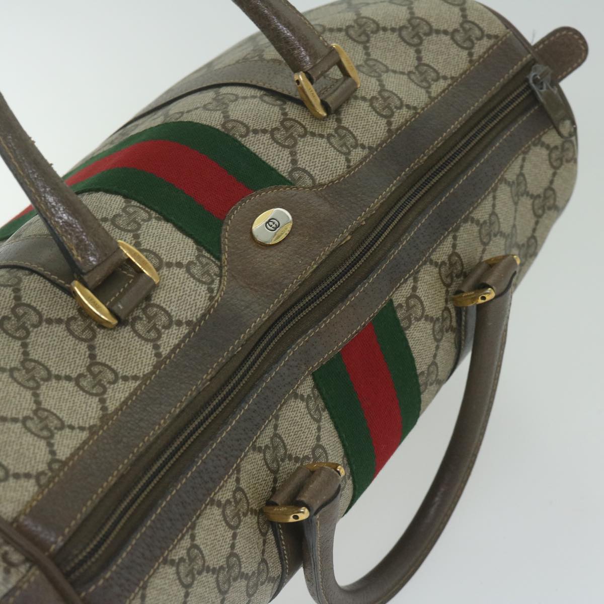 GUCCI GG Supreme Web Sherry Line Boston Bag Beige Red 69 02 007 ep2784