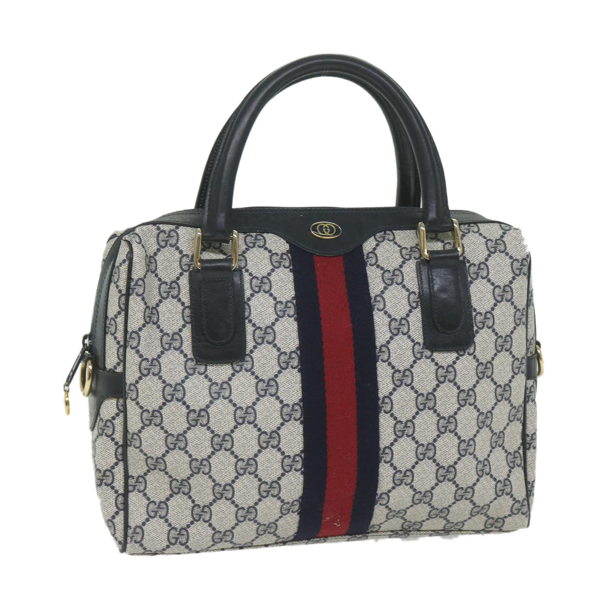 GUCCI GG Supreme Sherry Line Boston Bag PVC Leather Red Navy ep2786
