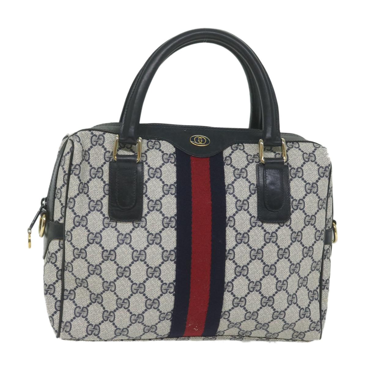 GUCCI GG Supreme Sherry Line Boston Bag PVC Leather Red Navy ep2786