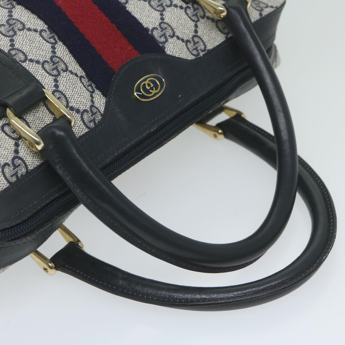 GUCCI GG Supreme Sherry Line Boston Bag PVC Leather Red Navy ep2786