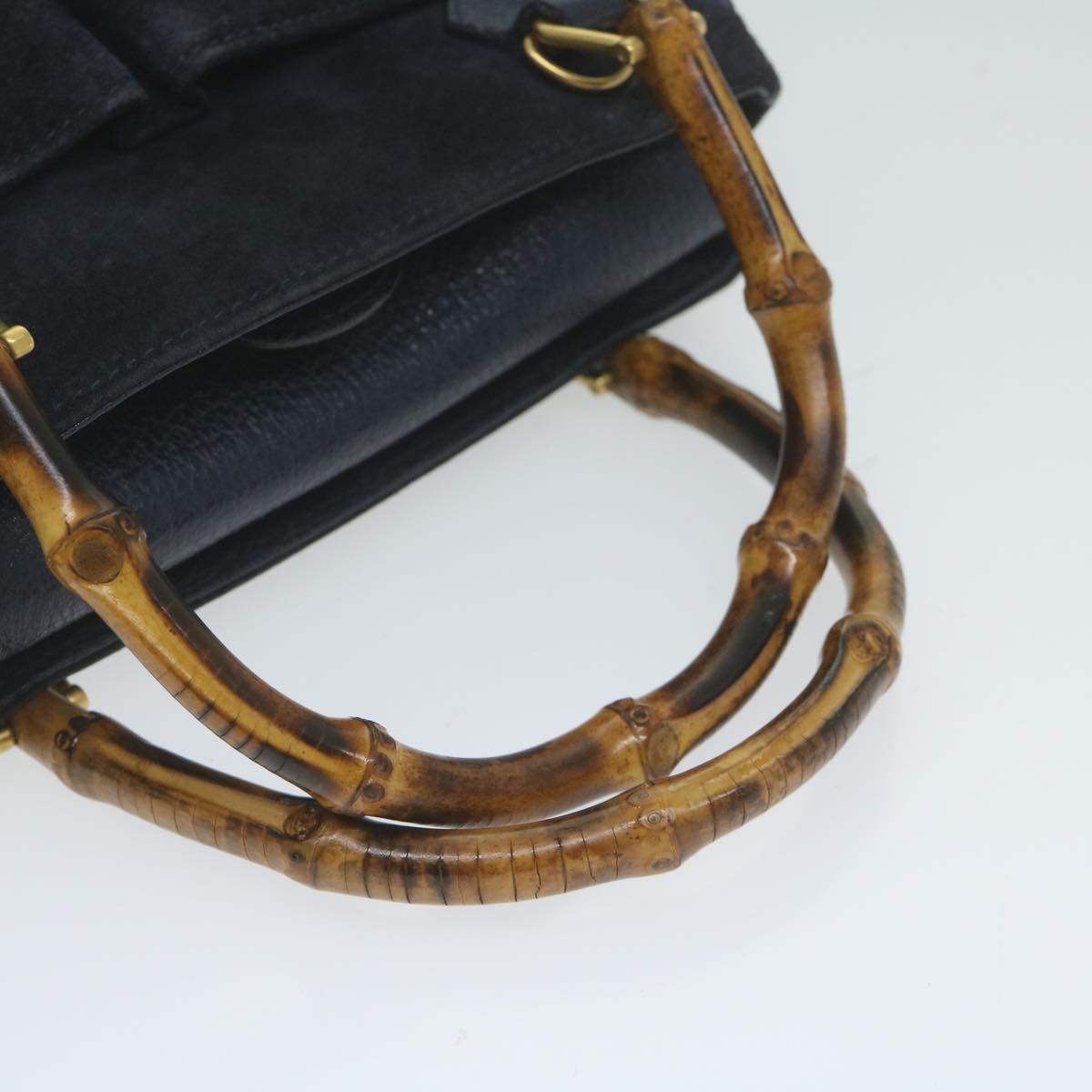 GUCCI Bamboo Hand Bag Suede 2way Navy 000 122 0316 ep2792