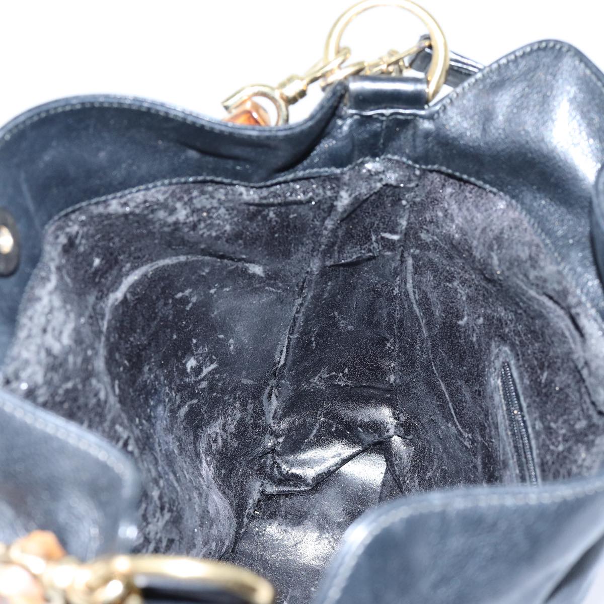 GUCCI Bamboo Hand Bag Leather 2way Black ep3954