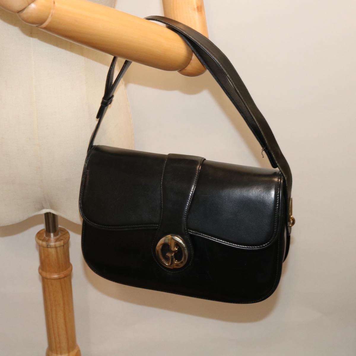 GUCCI Shoulder Bag Leather Black ep3958