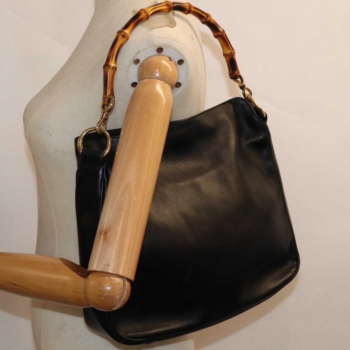 GUCCI Bamboo Hand Bag Leather Black 001 1638 ep4038