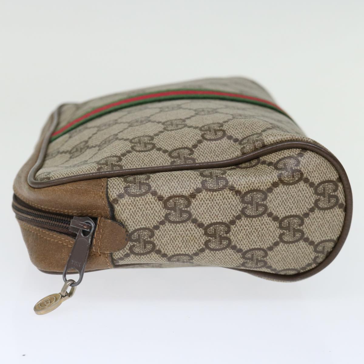 GUCCI GG Supreme Web Sherry Line Clutch Bag PVC Beige Red Green ep4046
