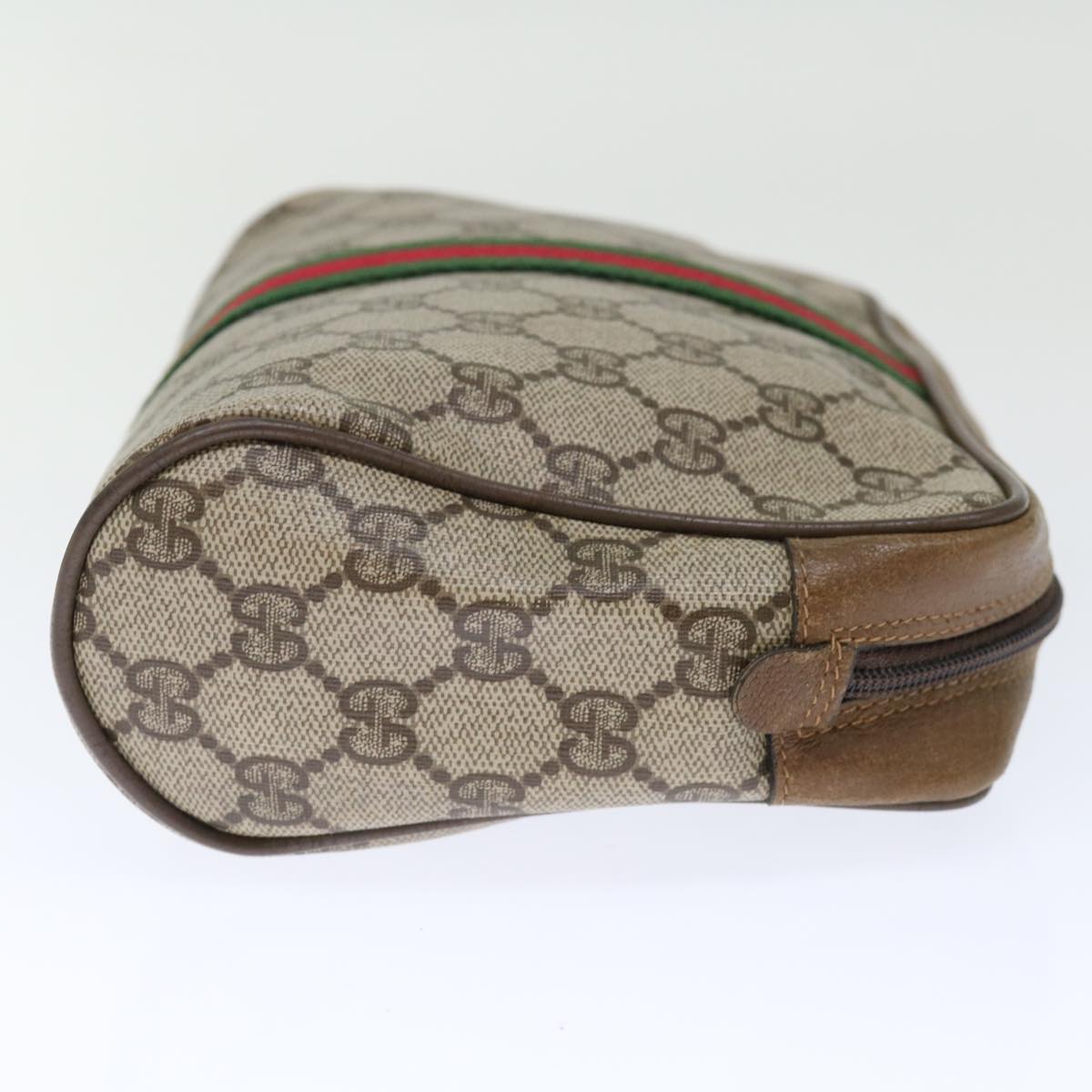 GUCCI GG Supreme Web Sherry Line Clutch Bag PVC Beige Red Green ep4046