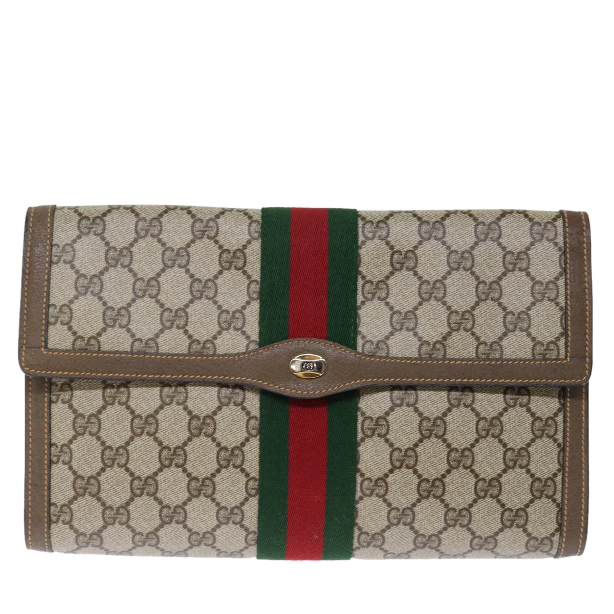 GUCCI GG Supreme Web Sherry Line Clutch Bag PVC Beige Red 89 01 007 ep4065