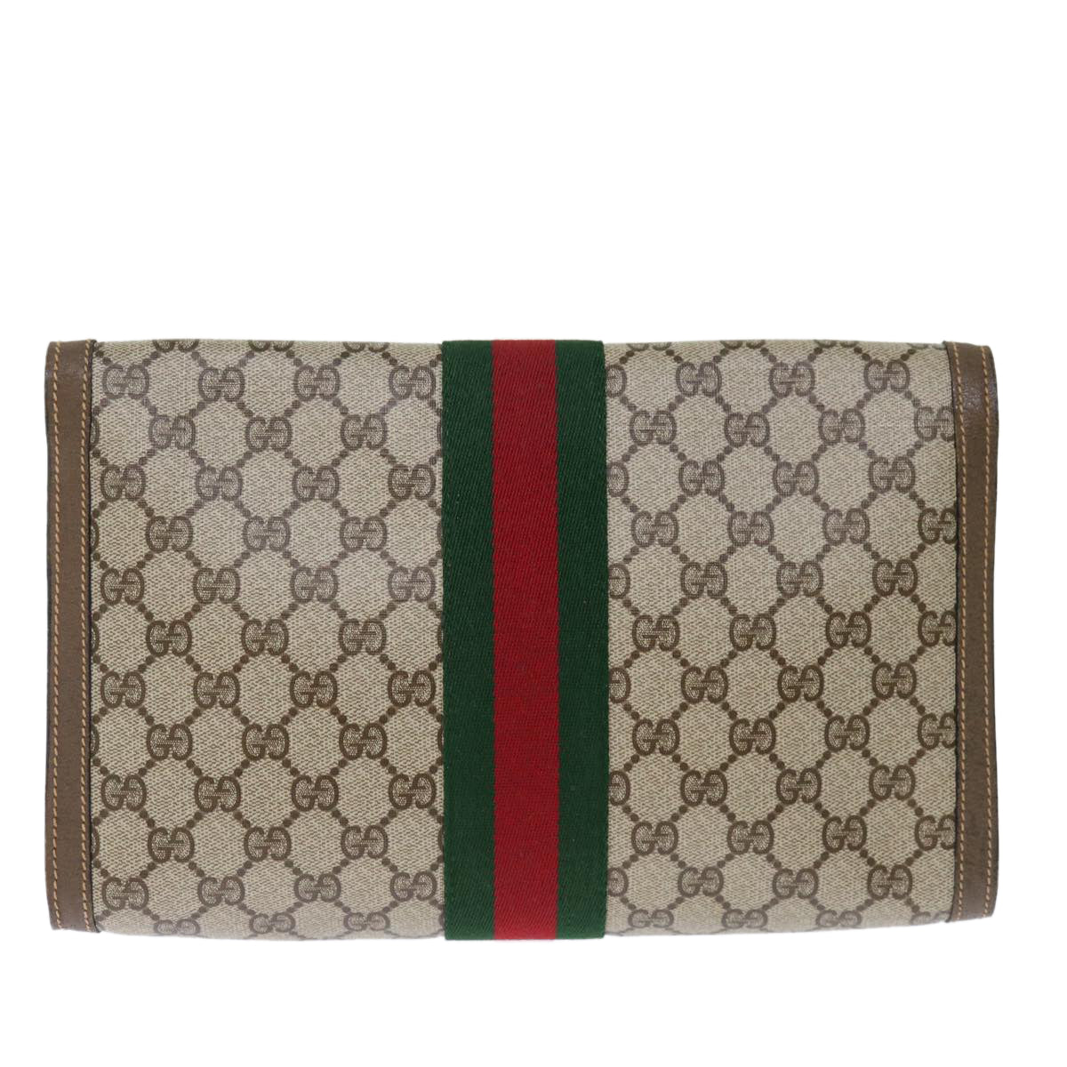 GUCCI GG Supreme Web Sherry Line Clutch Bag PVC Beige Red 89 01 007 ep4065