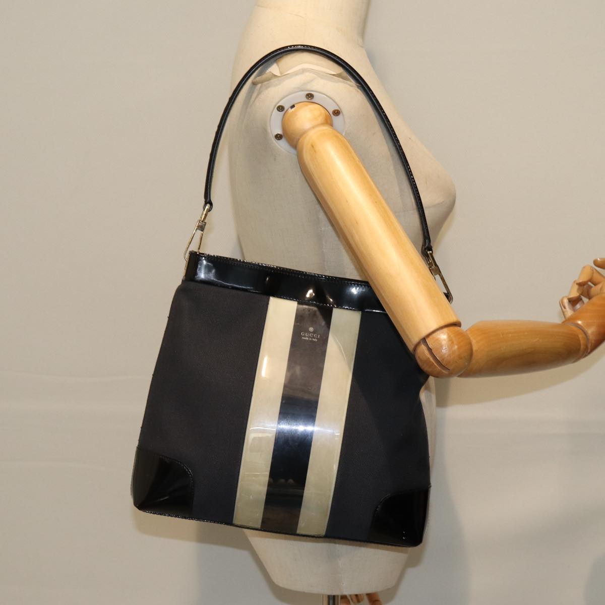 GUCCI Shoulder Bag Canvas Black White 001 4231 ep4077