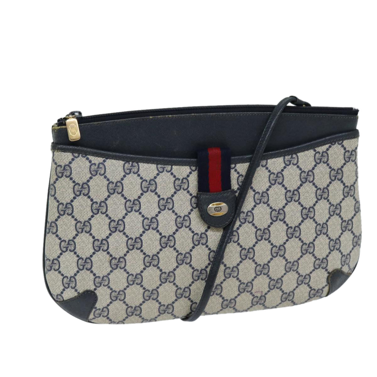 GUCCI GG Plus Supreme Sherry Line Shoulder Bag Navy Red 904 02 026 ep4106