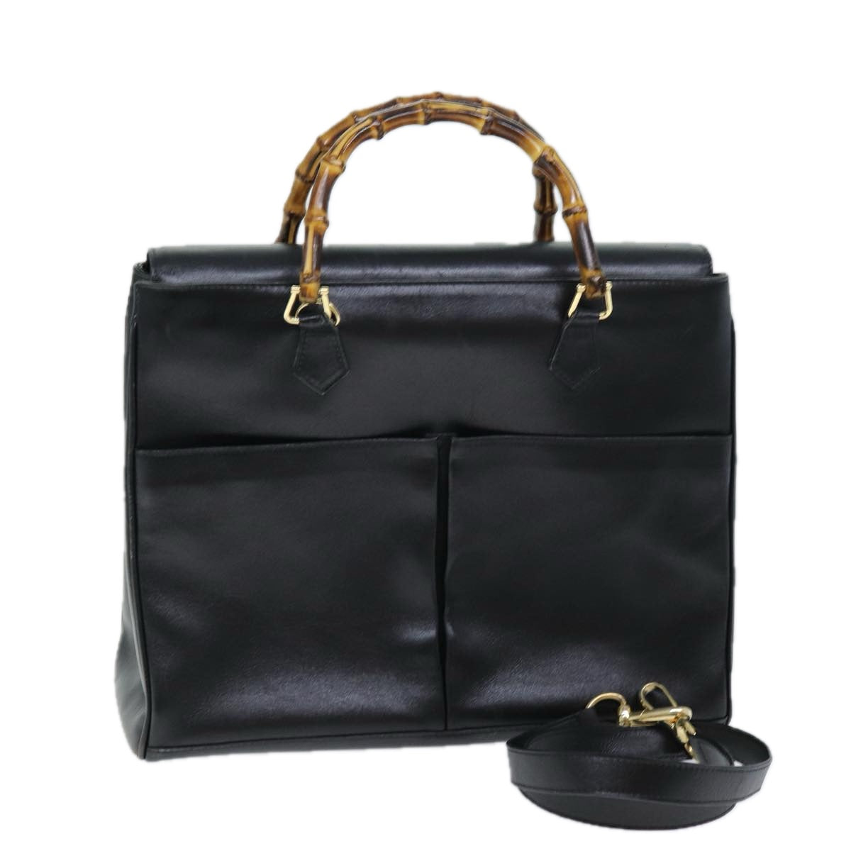 GUCCI Bamboo Hand Bag Leather 2way Black 002 123 0322 ep4124