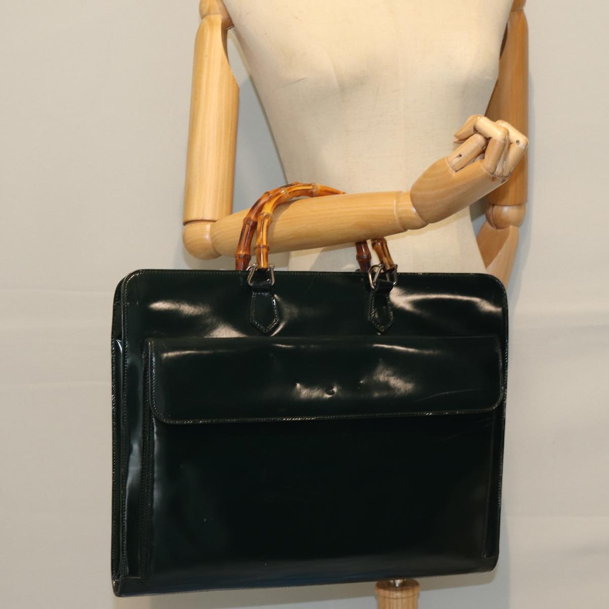 GUCCI Bamboo Hand Bag Enamel Green 015 1521 3675 ep4132